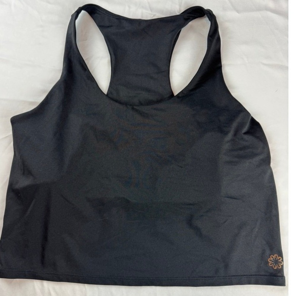 Pro Player Womens Black Racerback Athletic Tank Top Crop Yoga Gym Size L